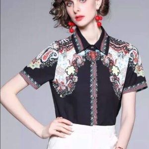 Black Vintage Printed Blouse